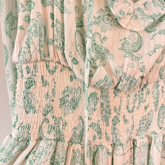 NWOT House of Harlow 1960 Mint Paisley White Smocked Ruffle Mini Dress Small - Picture 8 of 15